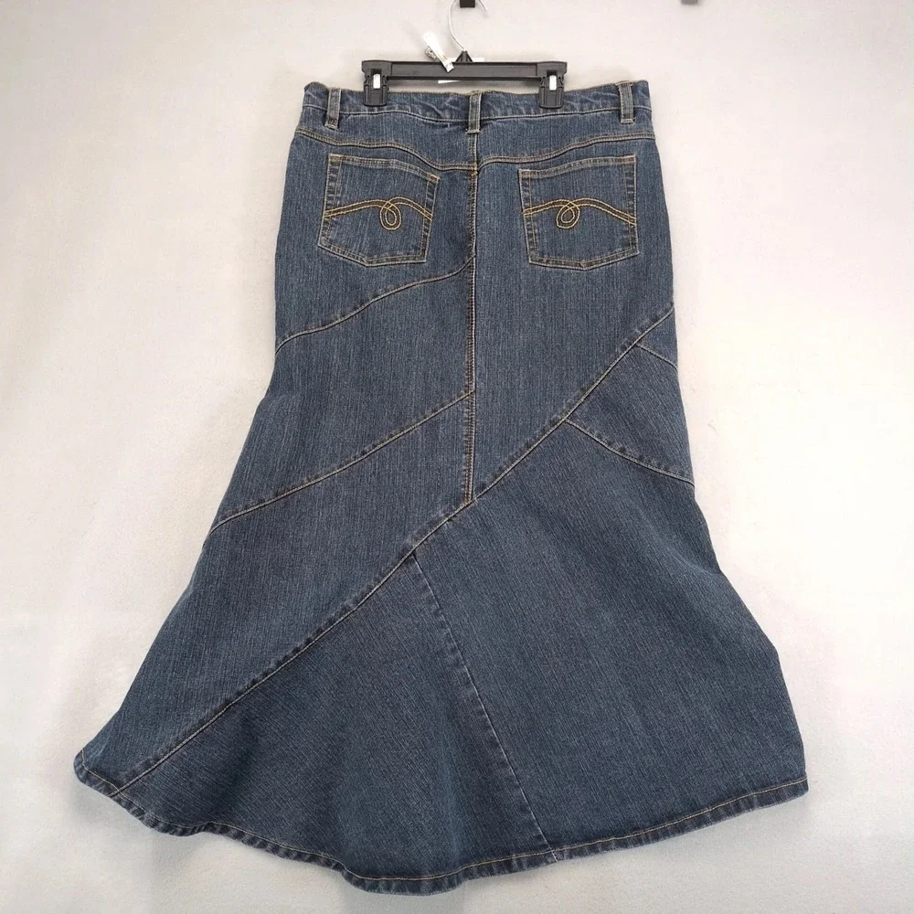 Vintage Y2K NoFuze Blue Asymmetrical Panel‎ Denim Midi Skirt Sz 13/14 34